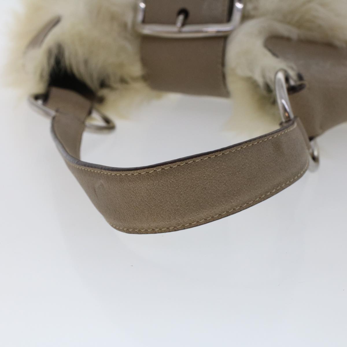 PRADA Shoulder Bag Fur White Auth bs6936