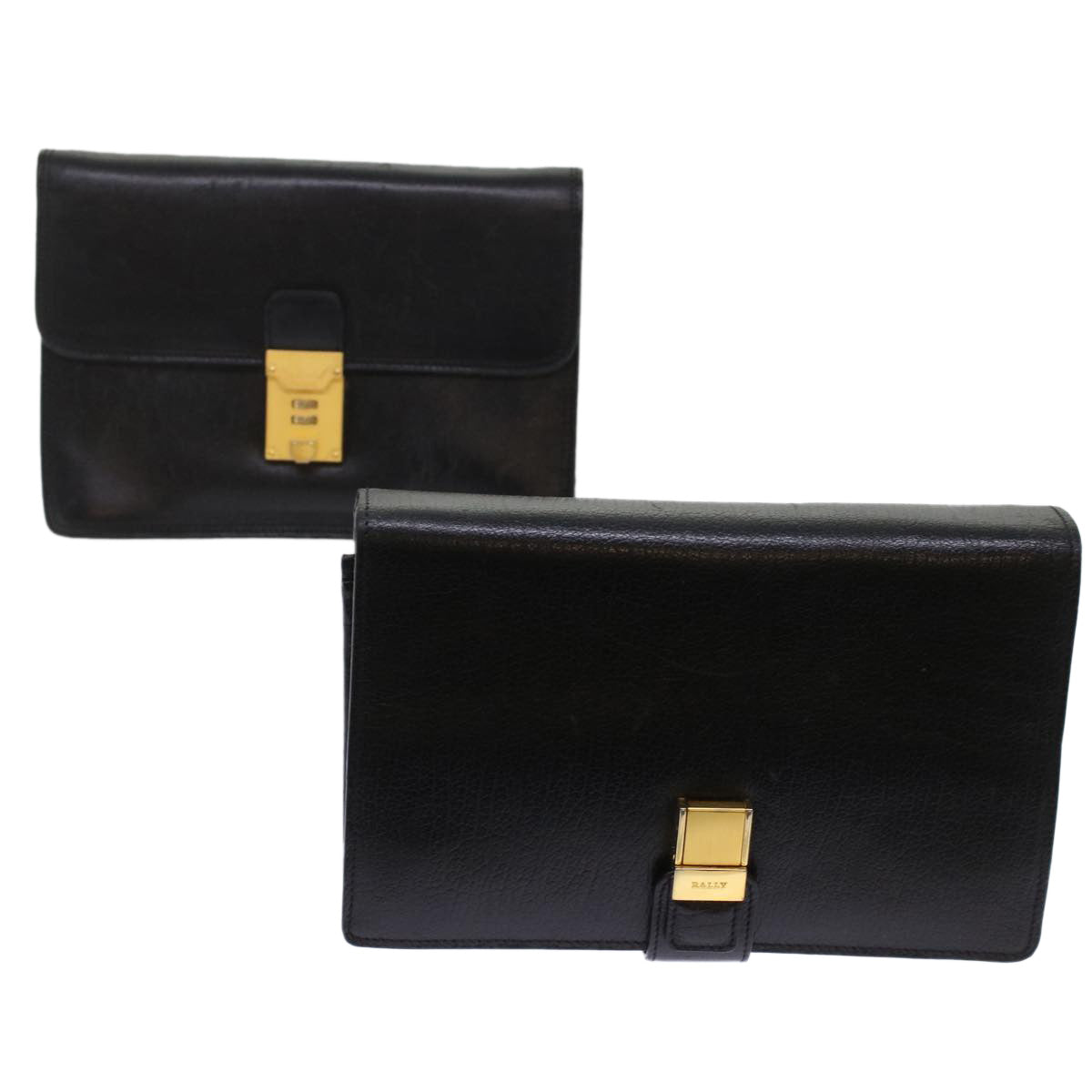 BALLY Clutch Bag Leather 2Set Black Auth bs6963