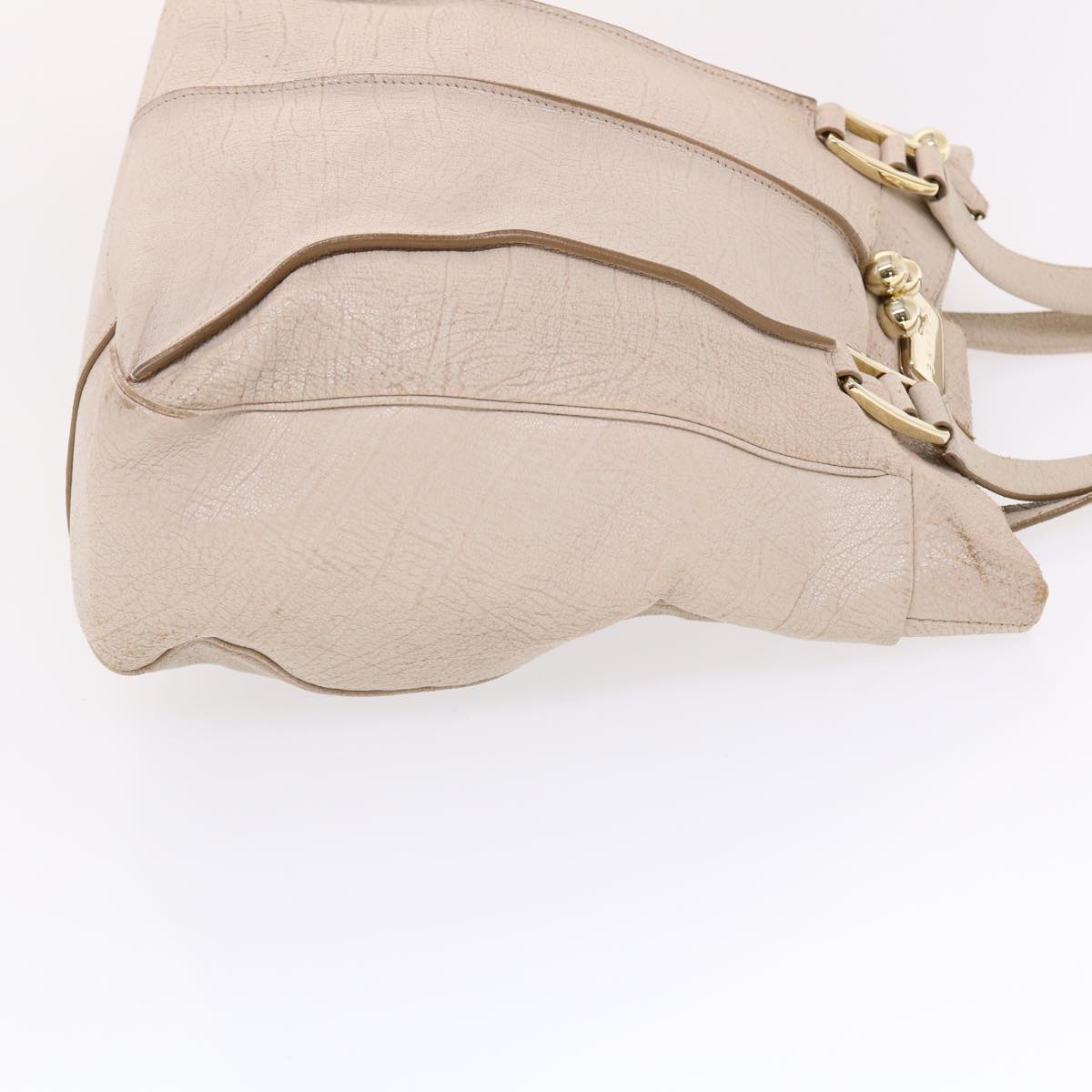 CELINE Shoulder Bag Leather Beige Auth bs6966