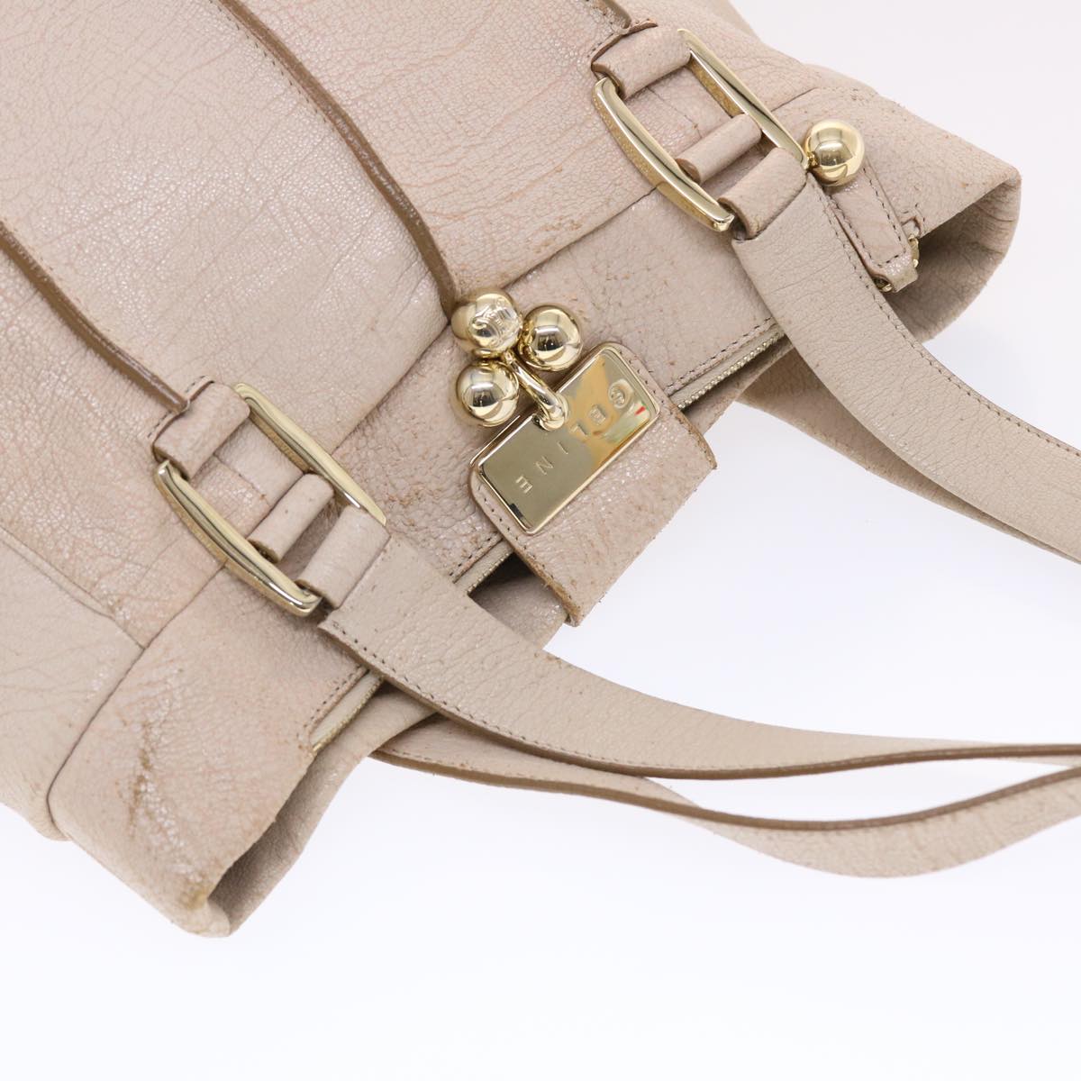 CELINE Shoulder Bag Leather Beige Auth bs6966