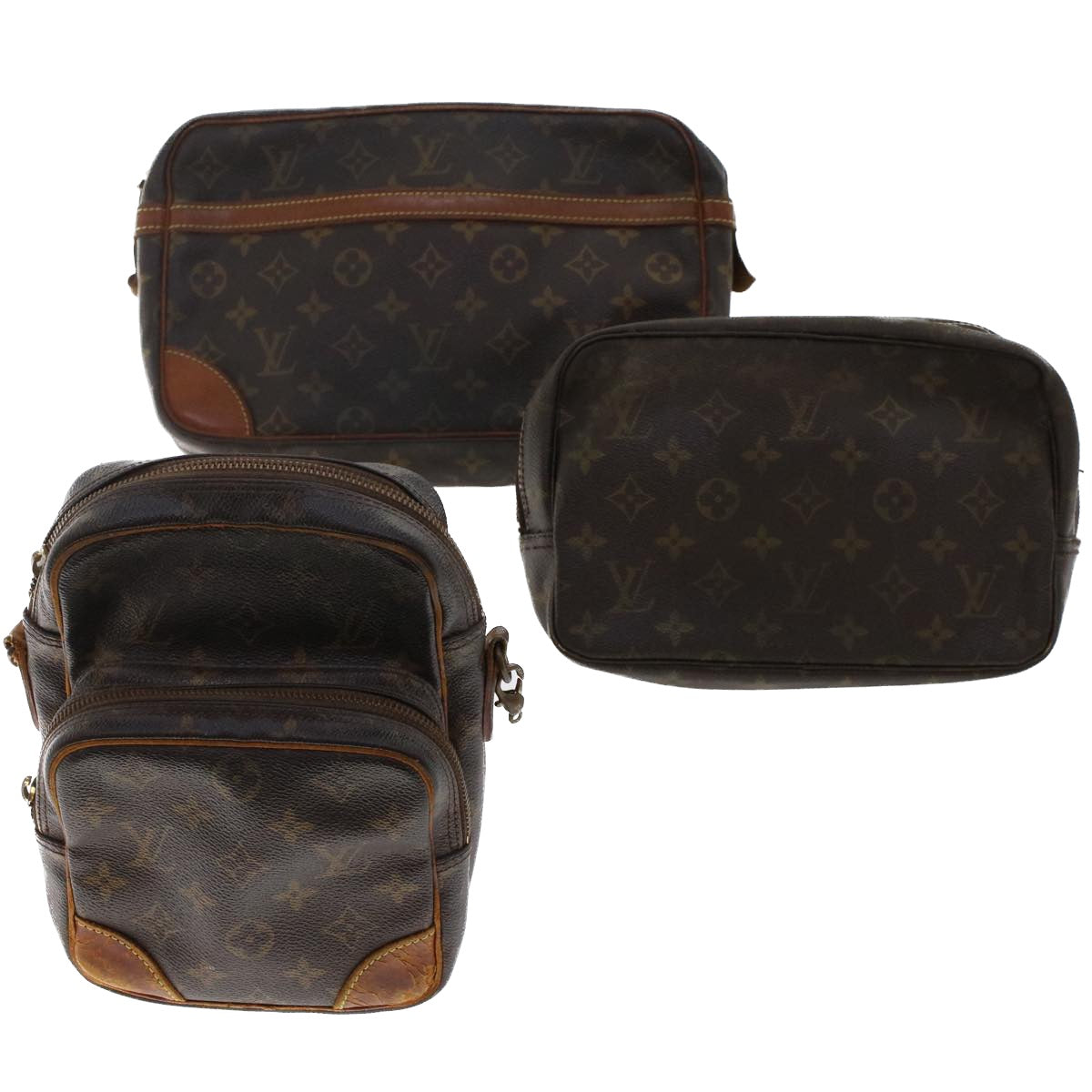 LOUIS VUITTON Monogram Shoulder Bag Clutch Bag 3Set LV Auth bs6993