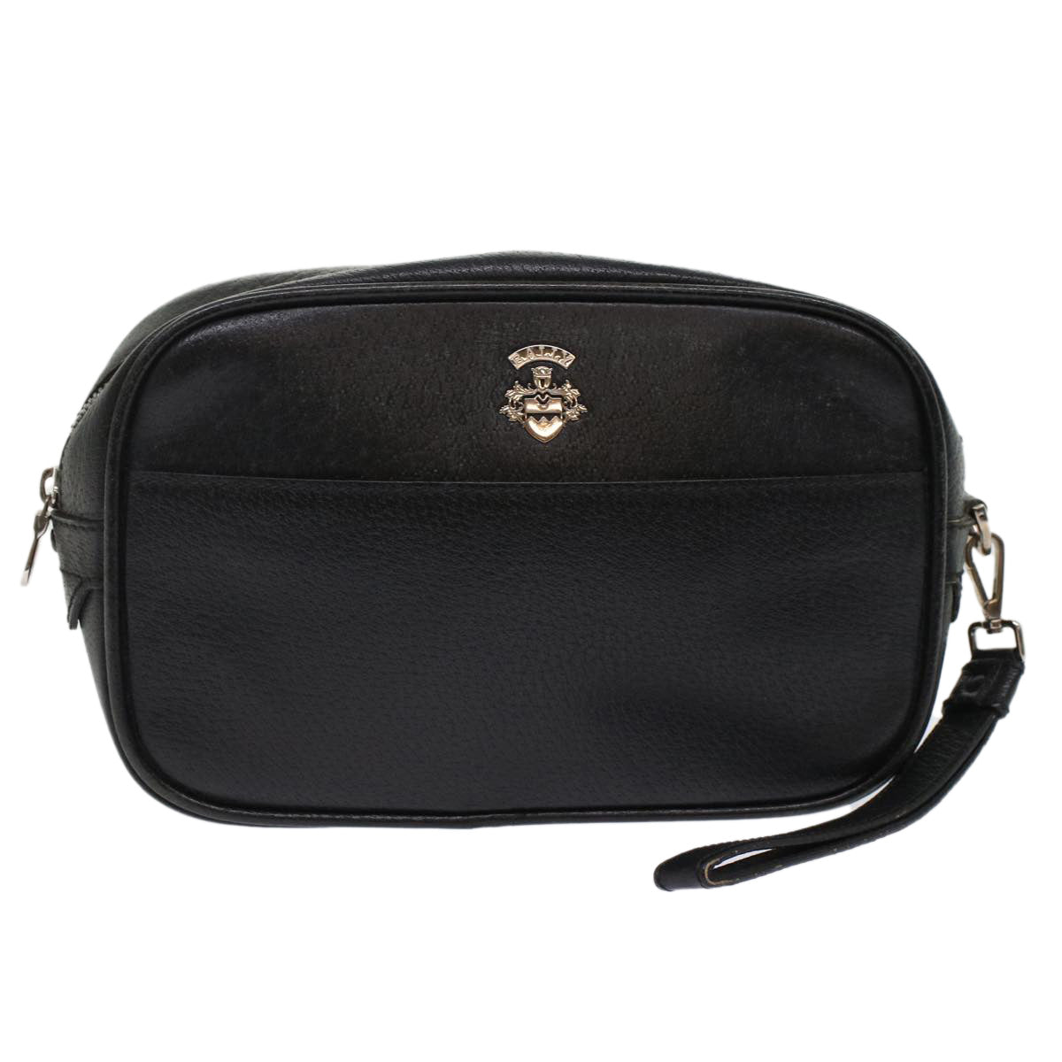 BALLY Clutch Bag Leather Black Auth bs7001