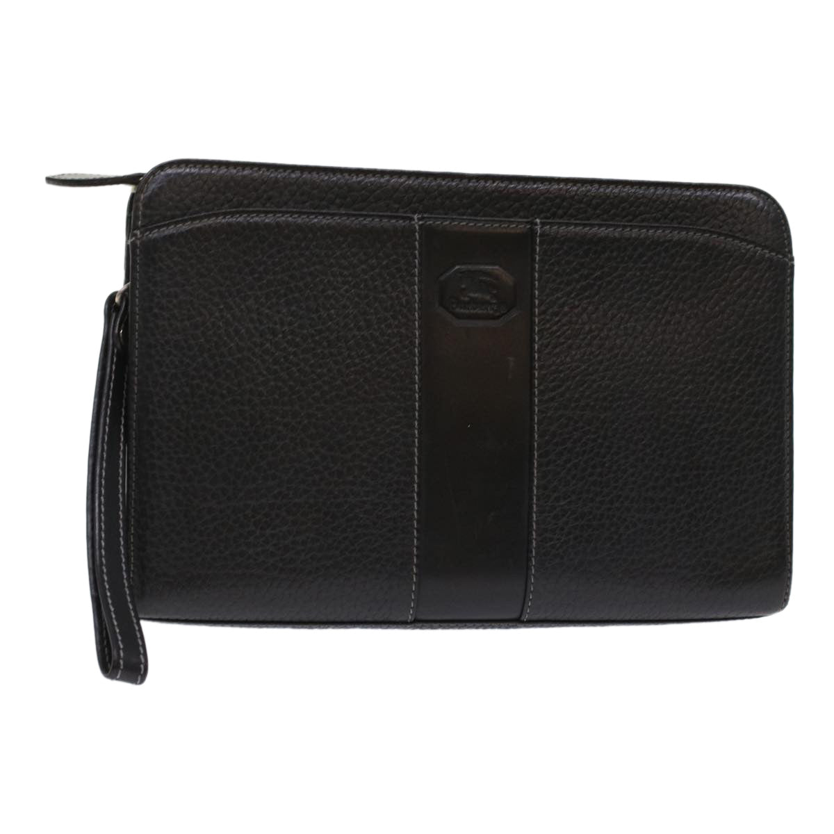 Burberrys Clutch Bag Leather Black Auth bs7004