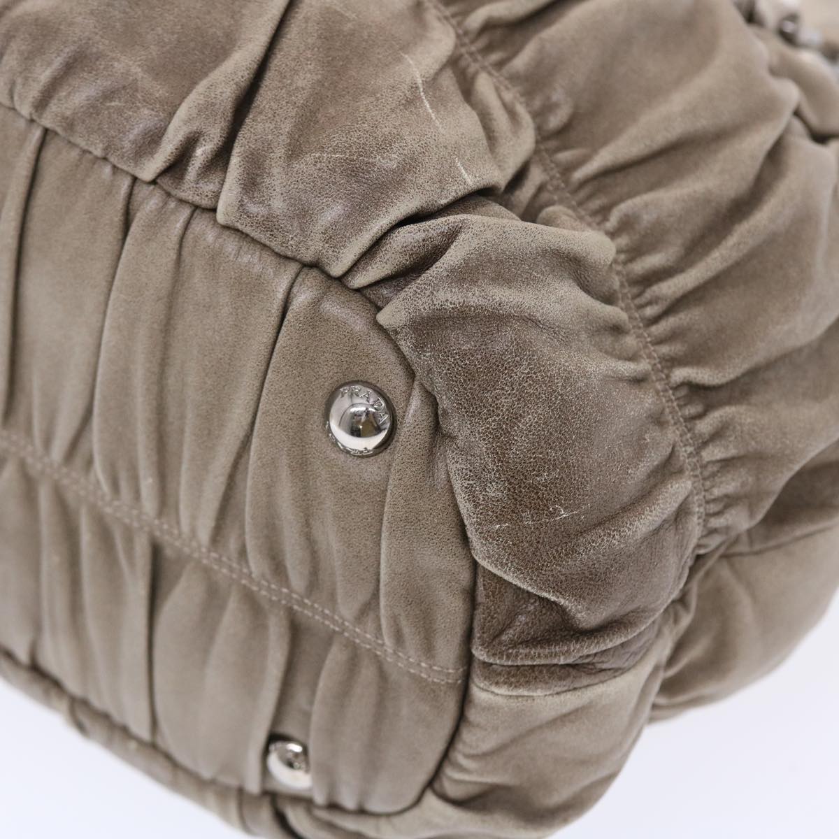 PRADA Hand Bag Leather Gray Auth bs7015