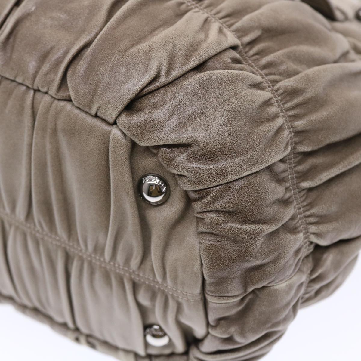PRADA Hand Bag Leather Gray Auth bs7015