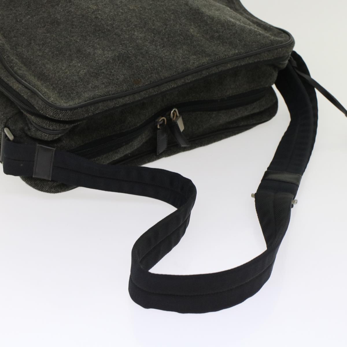 PRADA Shoulder Bag Wool Gray Auth bs7017