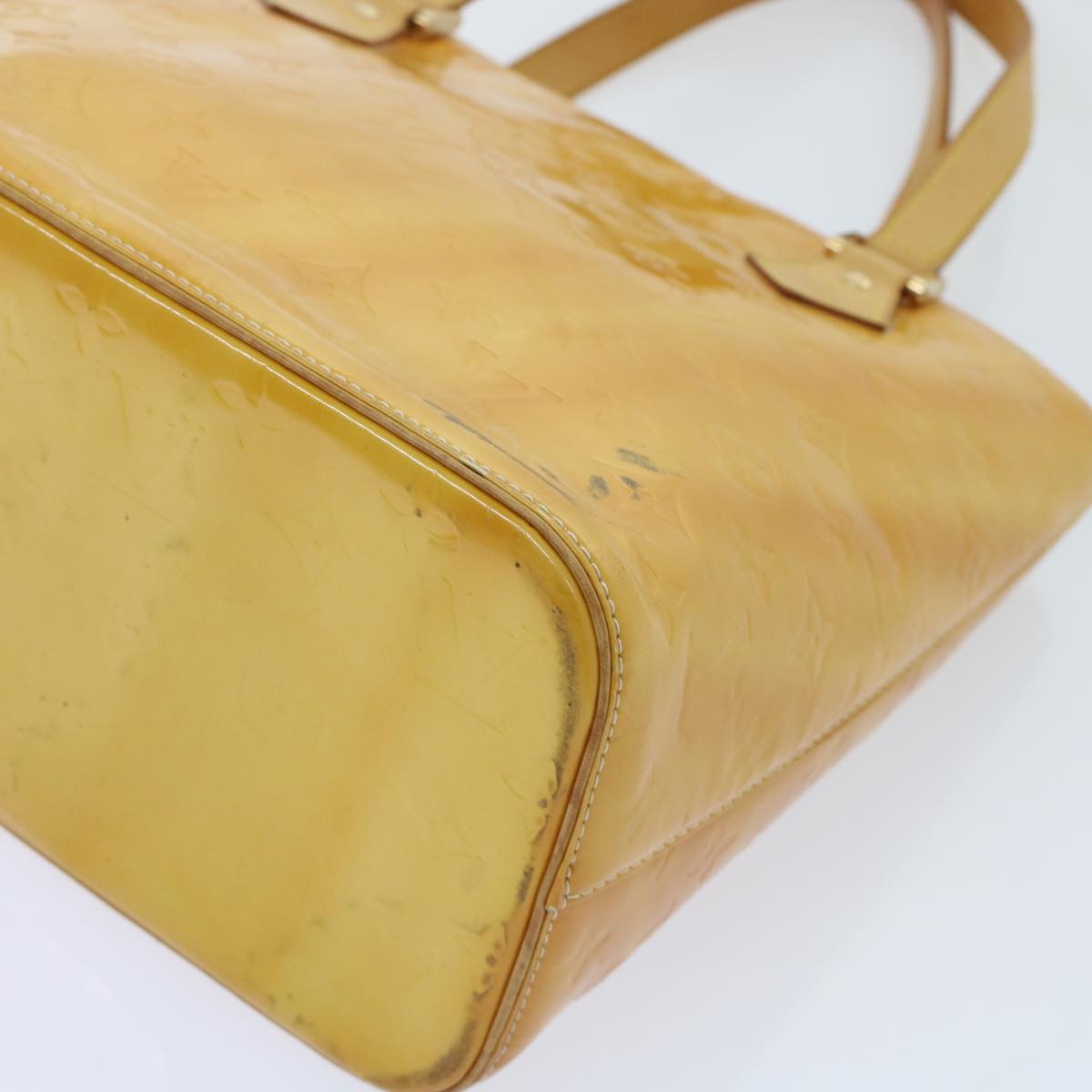 LOUIS VUITTON Monogram Vernis Houston Hand Bag Lime Yellow M91055 LV Auth bs7052