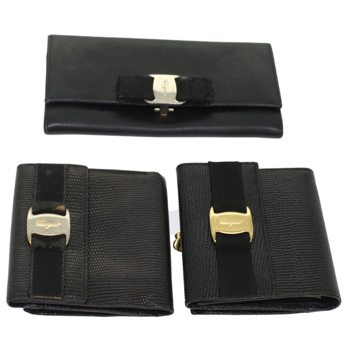 Salvatore Ferragamo Wallet Leather 3Set Black Auth bs7058