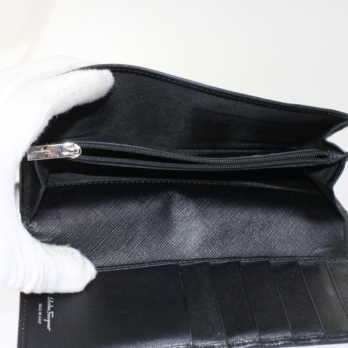 Salvatore Ferragamo Wallet Leather 3Set Black Auth bs7058