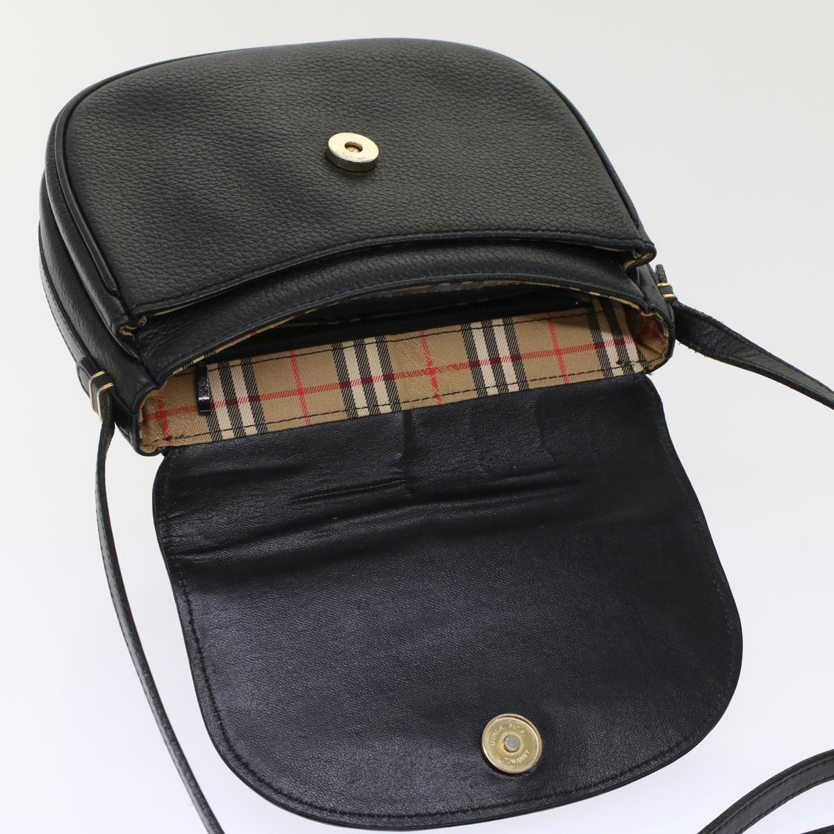 Burberrys Shoulder Bag Leather Black Auth bs7070