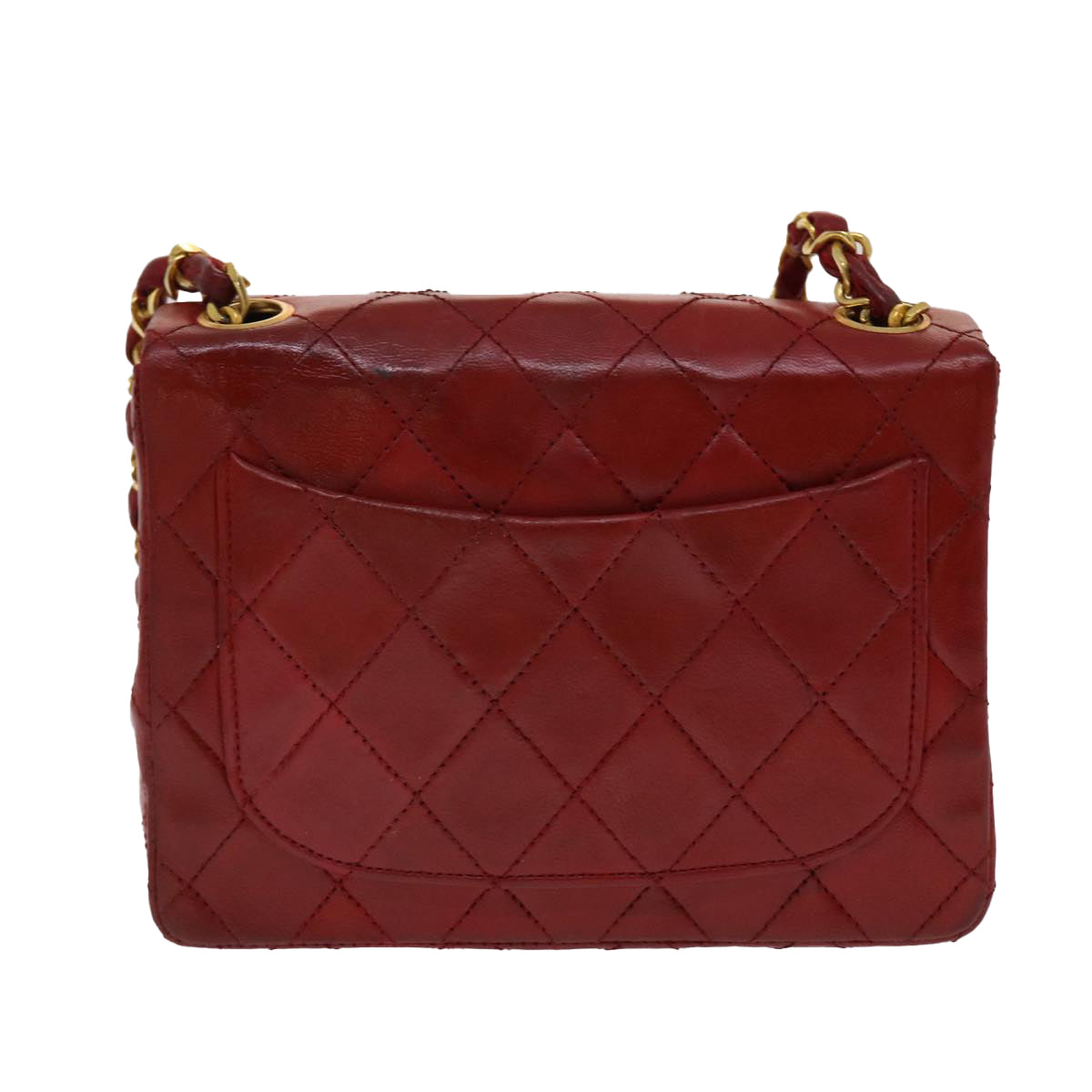 CHANEL Chain Matelasse Shoulder Bag Lamb Skin Red CC Auth bs7079