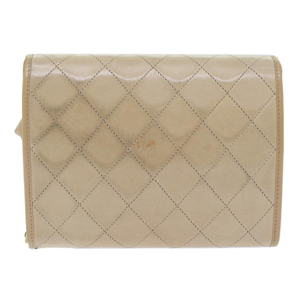 CHANEL Chain Shoulder Bag Lamb Skin Beige CC Auth bs7081 - 0