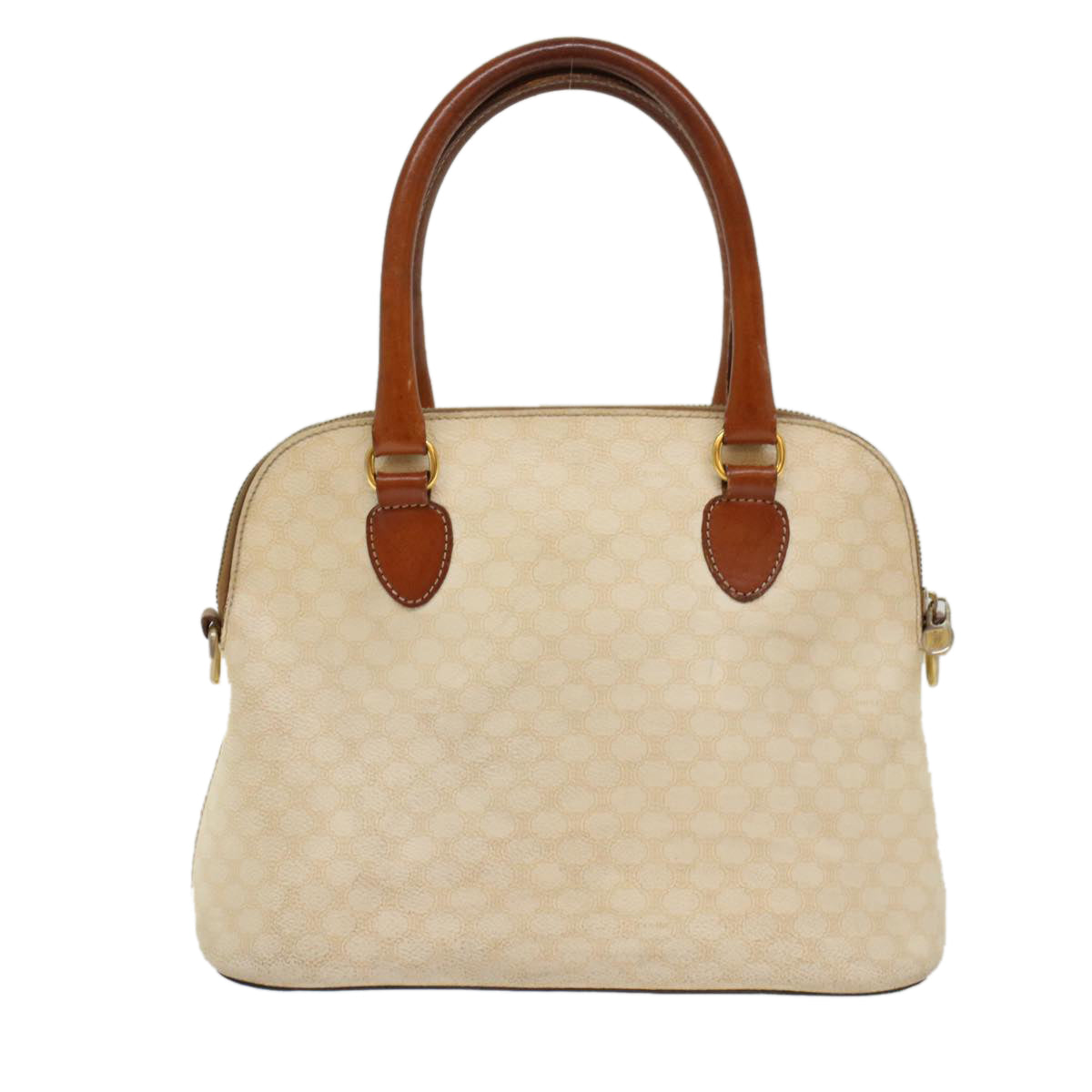 CELINE Macadam Canvas Hand Bag PVC Leather White Auth bs7123