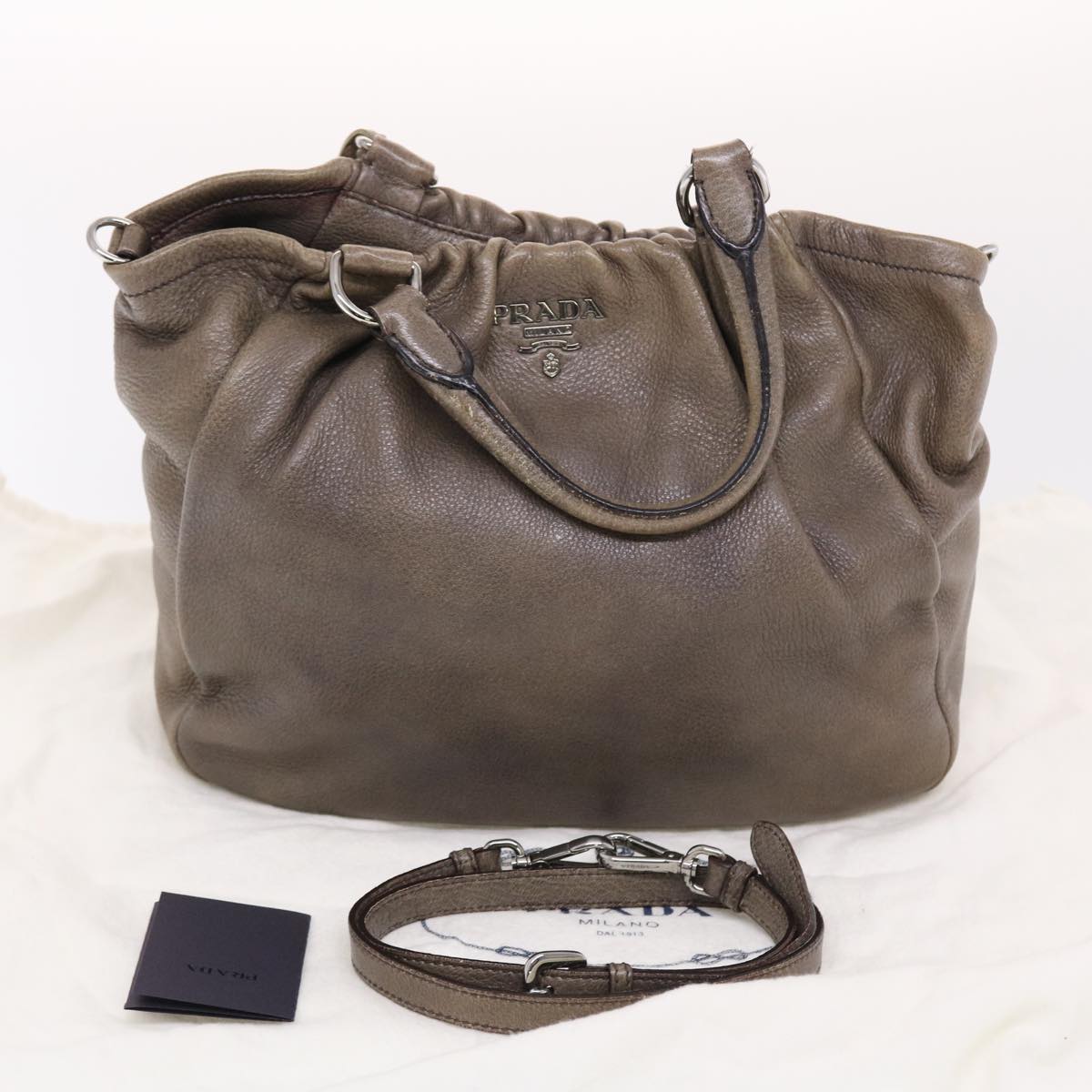 PRADA Hand Bag Leather 2way Brown Auth bs7151