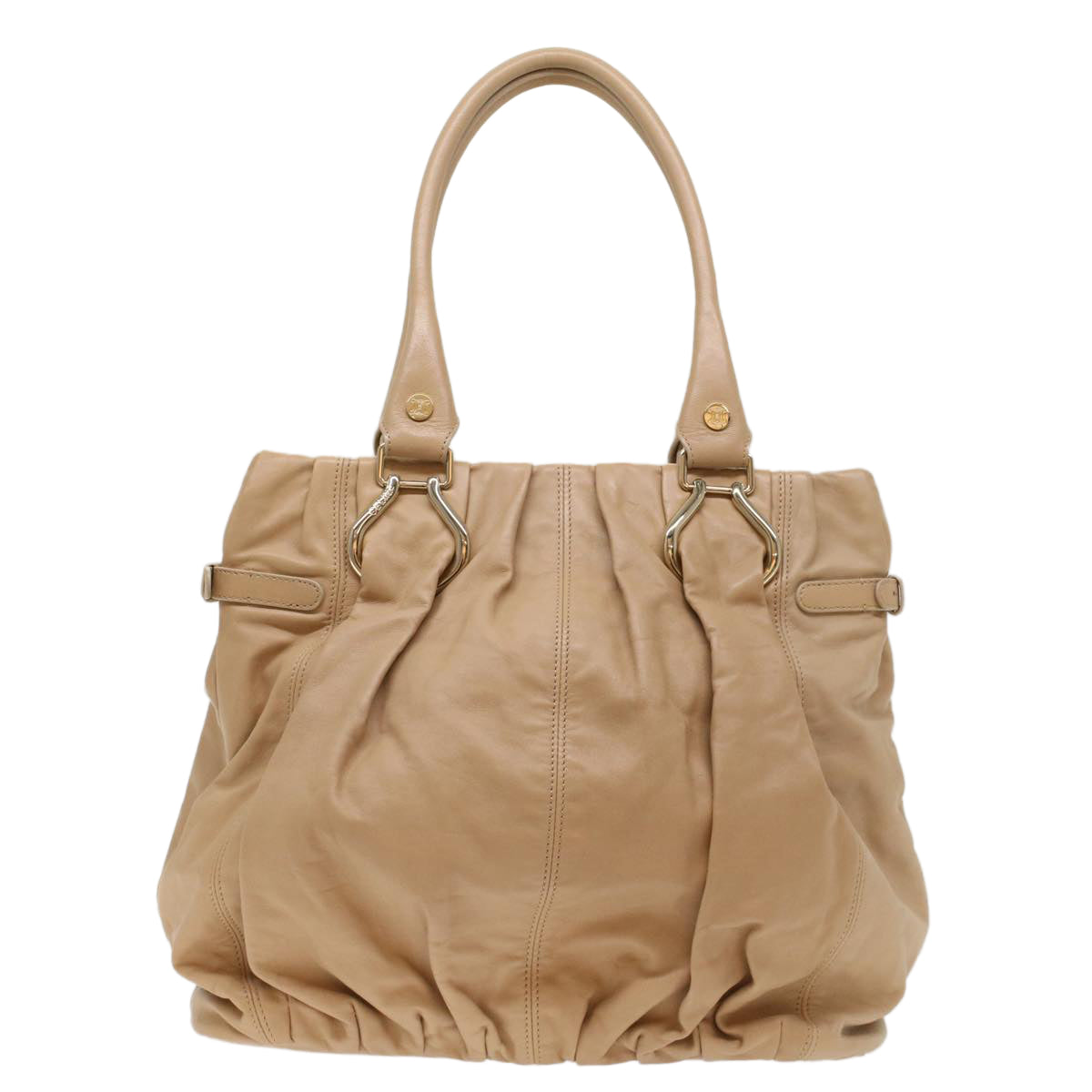 CELINE Shoulder Bag Leather Beige Auth bs7176 - 0