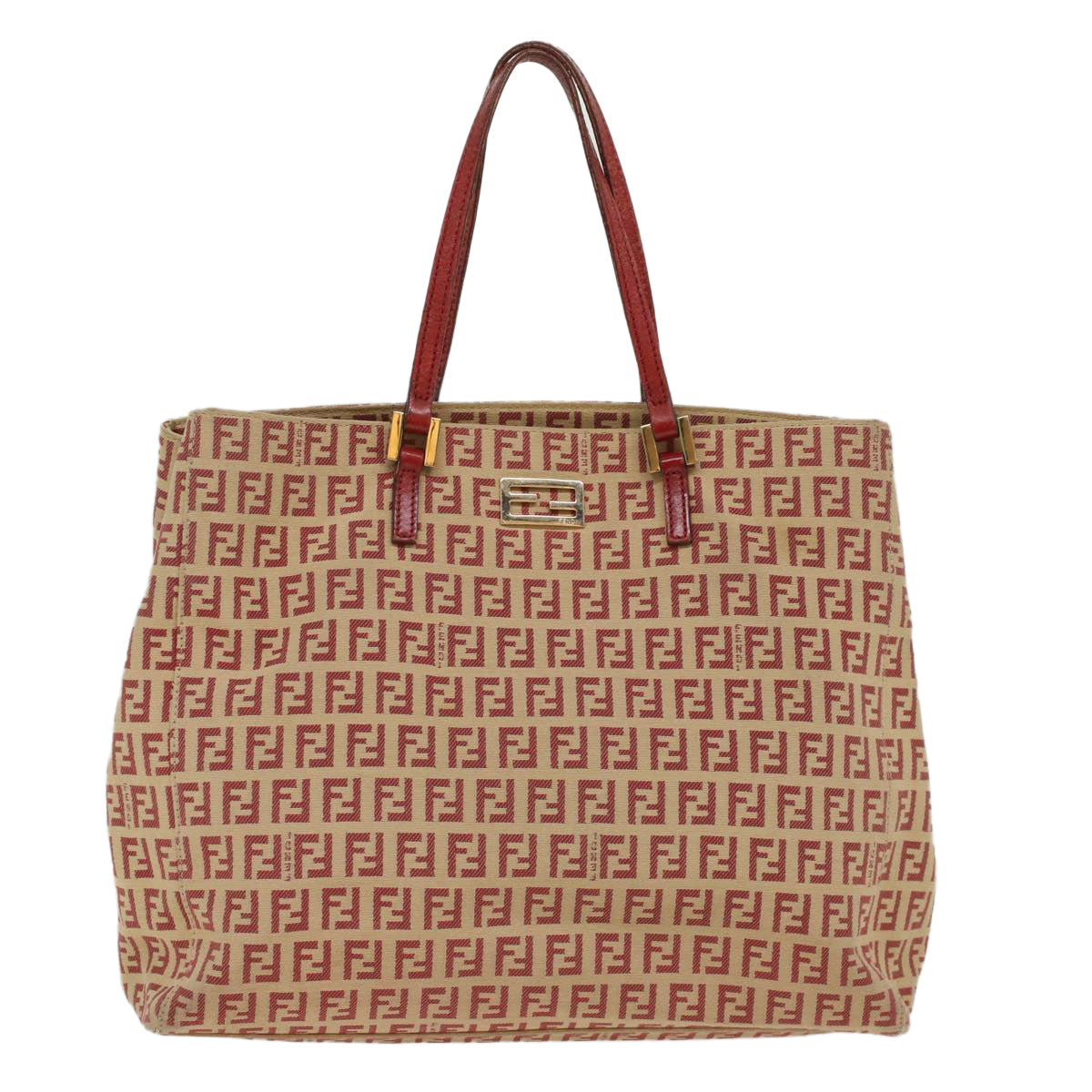 FENDI Zucchino Canvas Tote Bag Red Auth bs7183