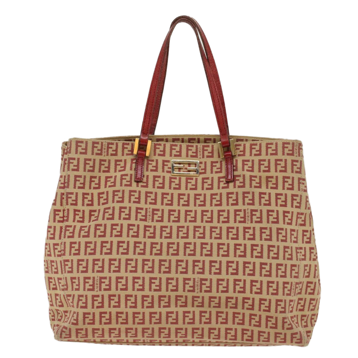 FENDI Zucchino Canvas Tote Bag Red Auth bs7183