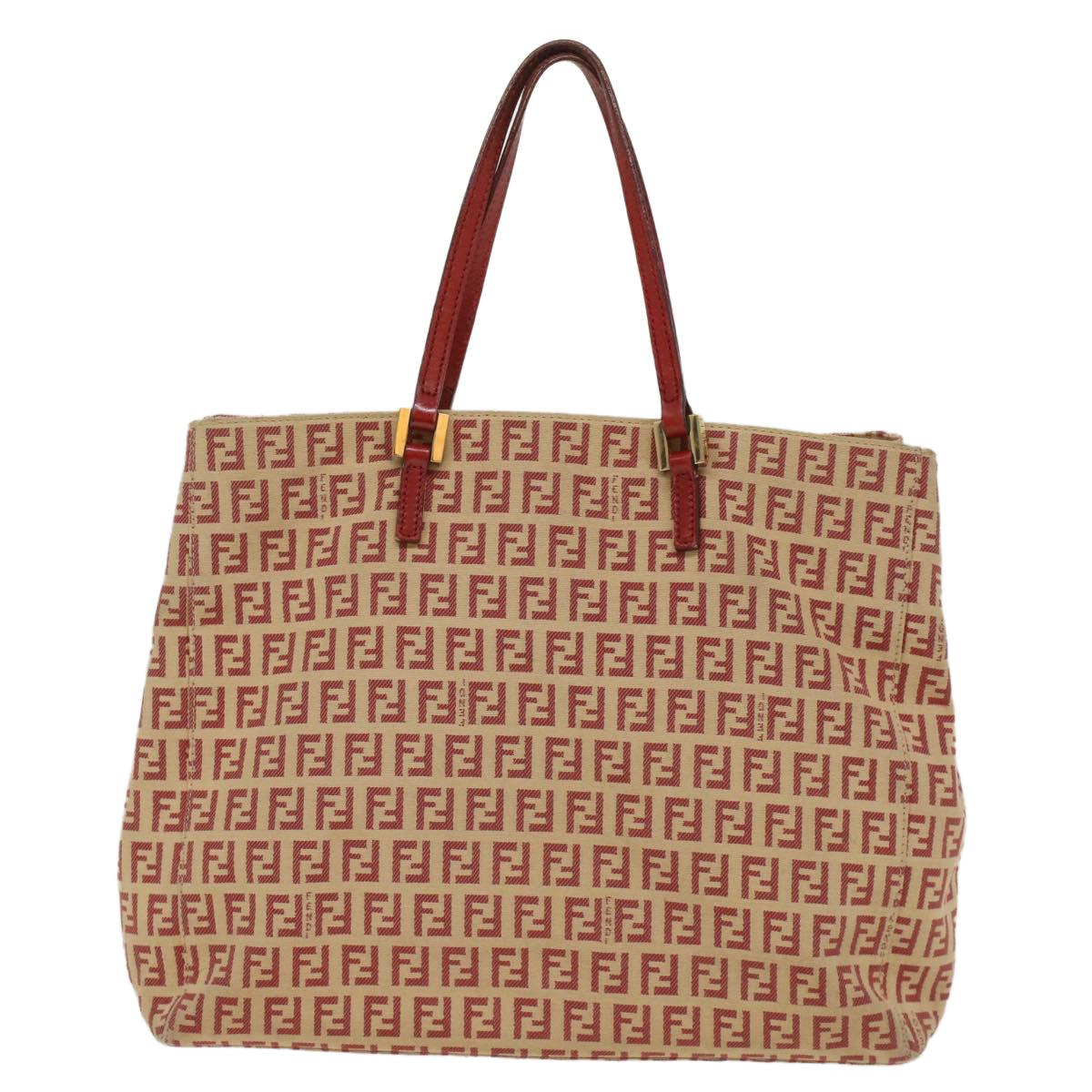 FENDI Zucchino Canvas Tote Bag Red Auth bs7183