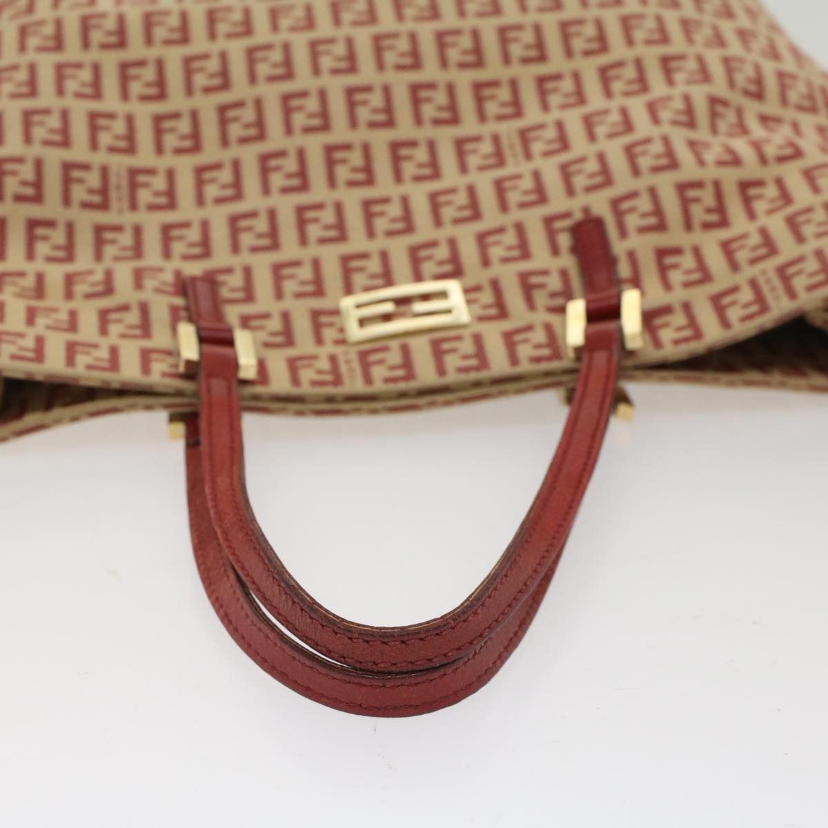 FENDI Zucchino Canvas Tote Bag Red Auth bs7183