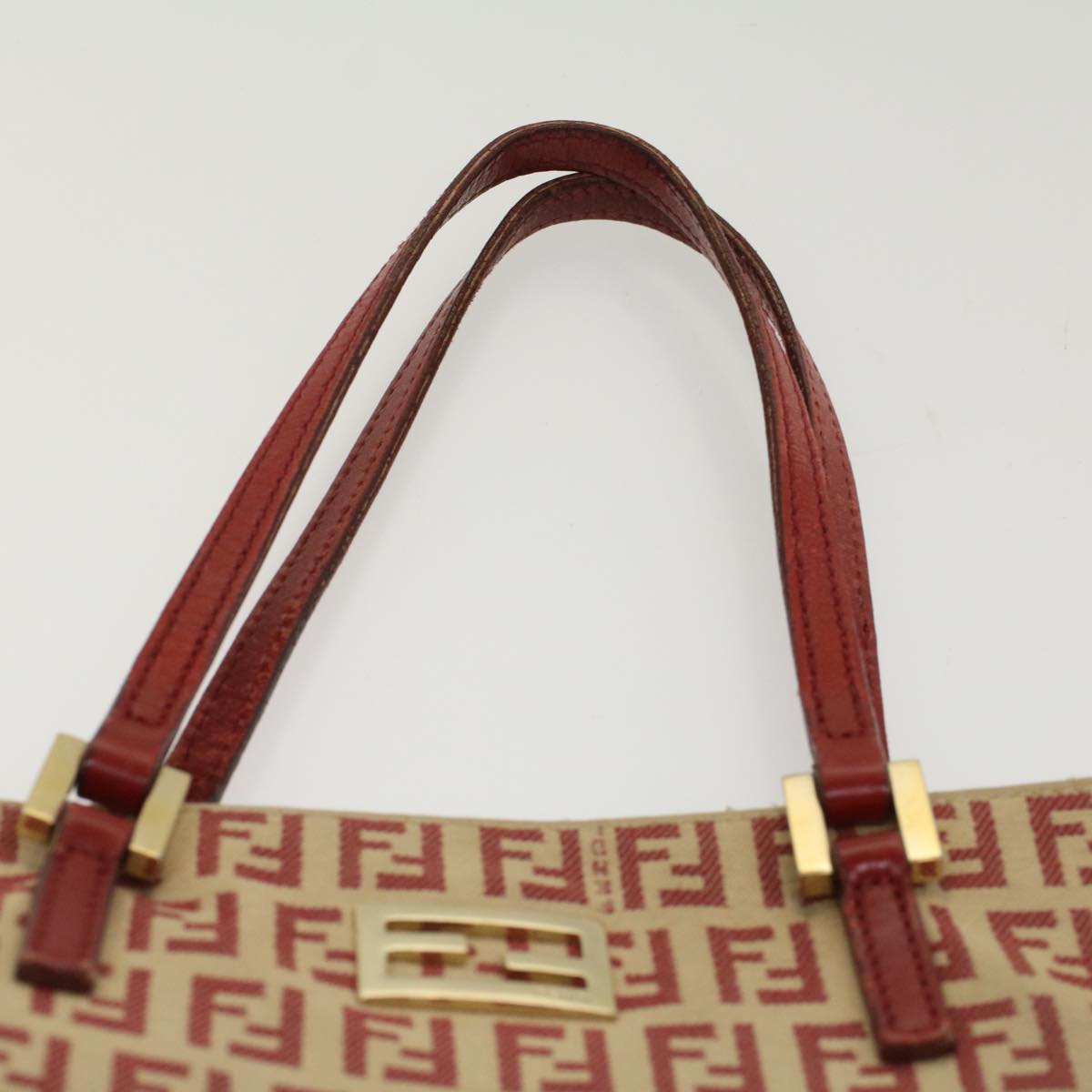 FENDI Zucchino Canvas Tote Bag Red Auth bs7183