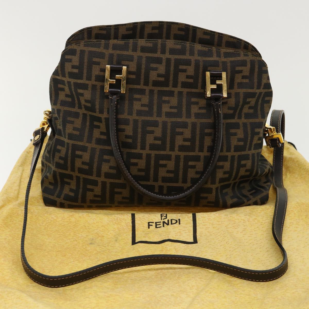 FENDI Zucca Canvas Hand Bag 2way Black Brown Auth bs7184