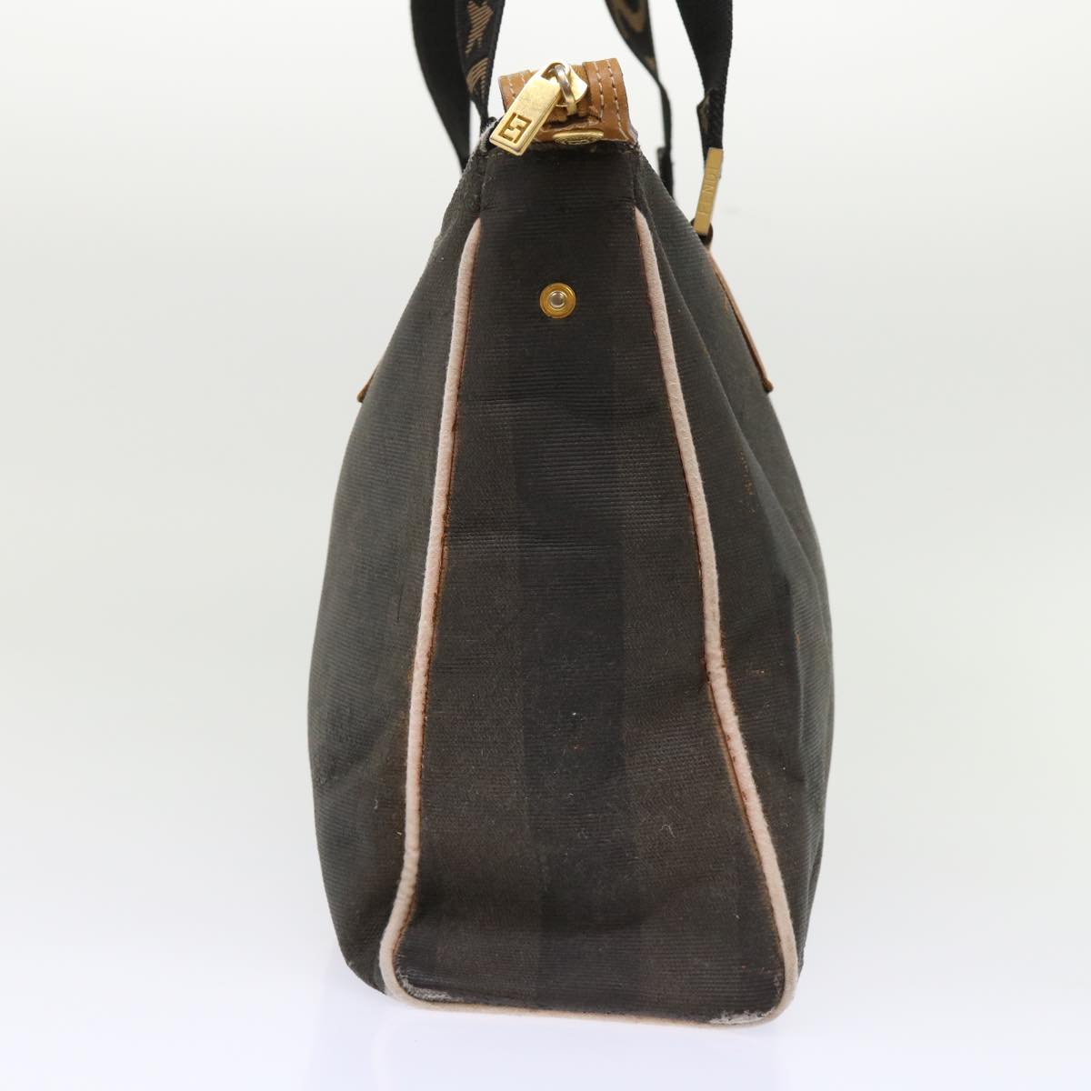 FENDI Pecan Canvas Shoulder Bag Black Brown Auth bs7192