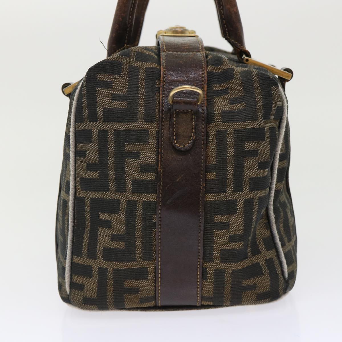 FENDI Zucca Canvas Hand Bag Black Brown Auth bs7220