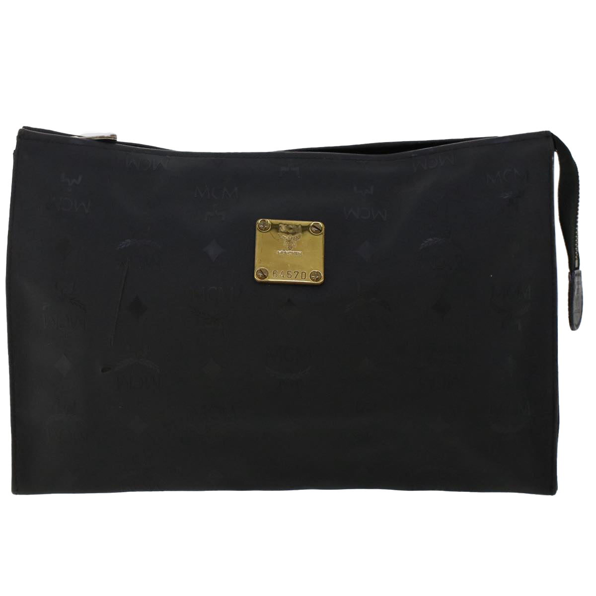 MCM Vicetos Logogram Clutch Bag PVC Leather Black Auth bs7223