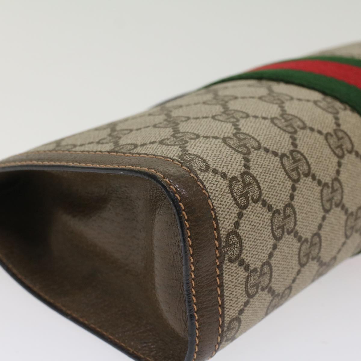 GUCCI GG Canvas Web Sherry Line Clutch Bag Beige Red Green 89.01.002 Auth bs7231