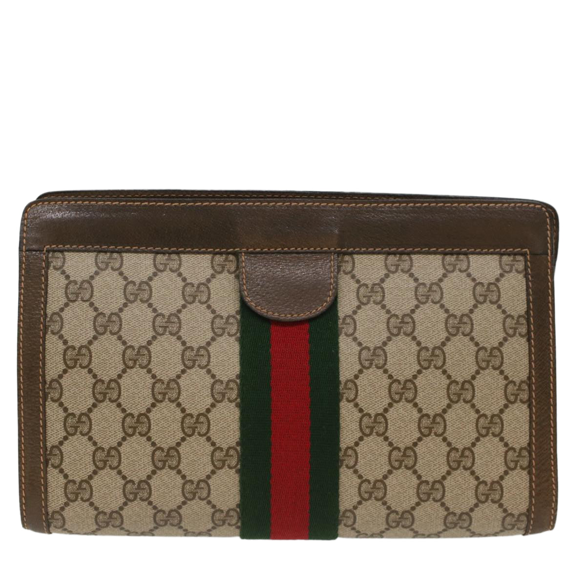 GUCCI GG Canvas Web Sherry Line Clutch Bag Beige Red Green 89.01.002 Auth bs7231