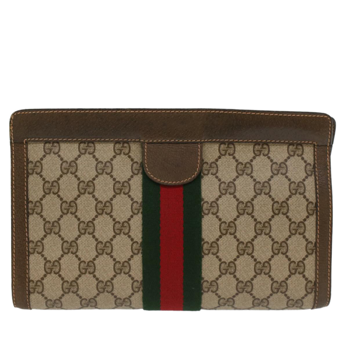 GUCCI GG Canvas Web Sherry Line Clutch Bag Beige Red Green 89.01.002 Auth bs7231 - 0