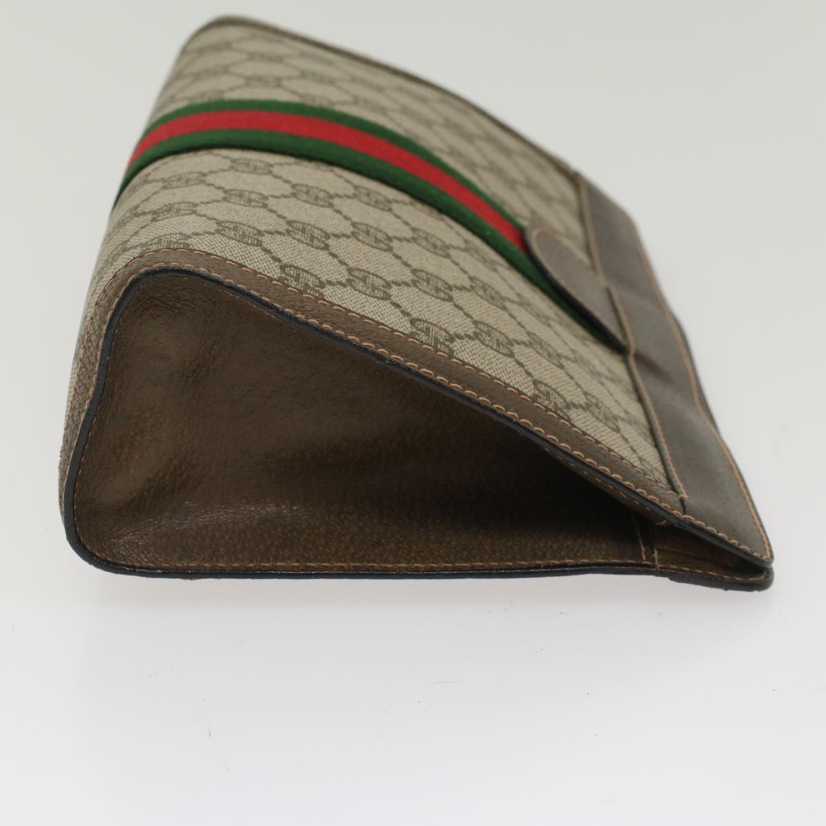 GUCCI GG Canvas Web Sherry Line Clutch Bag Beige Red Green 89.01.002 Auth bs7231