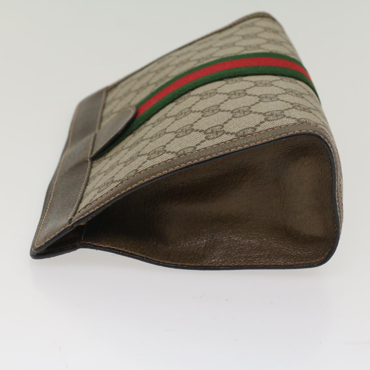 GUCCI GG Canvas Web Sherry Line Clutch Bag Beige Red Green 89.01.002 Auth bs7231