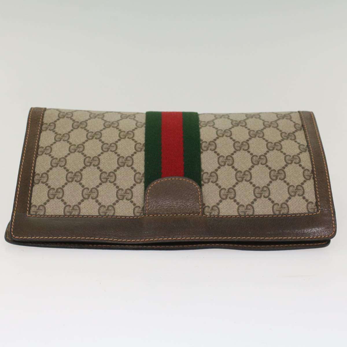 GUCCI GG Canvas Web Sherry Line Clutch Bag Beige Red Green 89.01.002 Auth bs7231