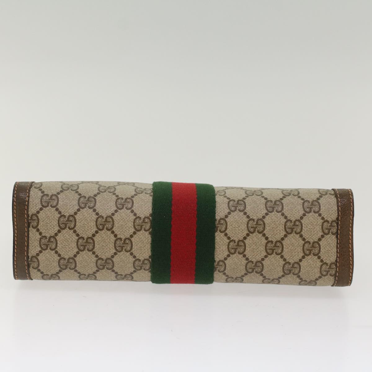 GUCCI GG Canvas Web Sherry Line Clutch Bag Beige Red Green 89.01.002 Auth bs7231