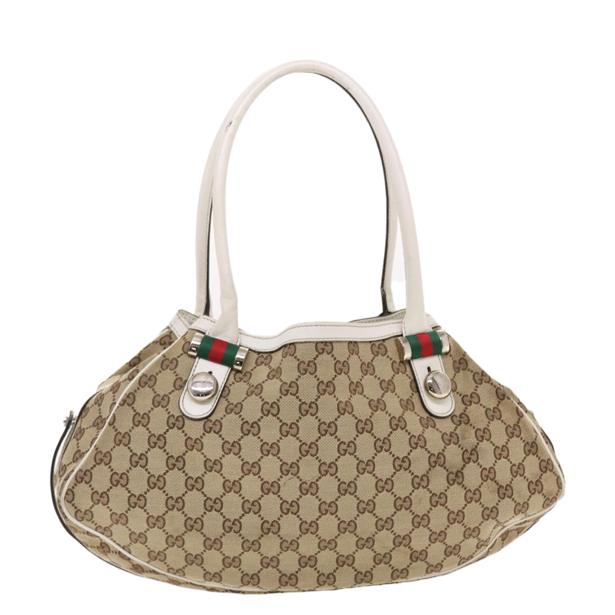 GUCCI GG Canvas Web Sherry Line Shoulder Bag Beige Red Green 232971 Auth bs7254 - 0