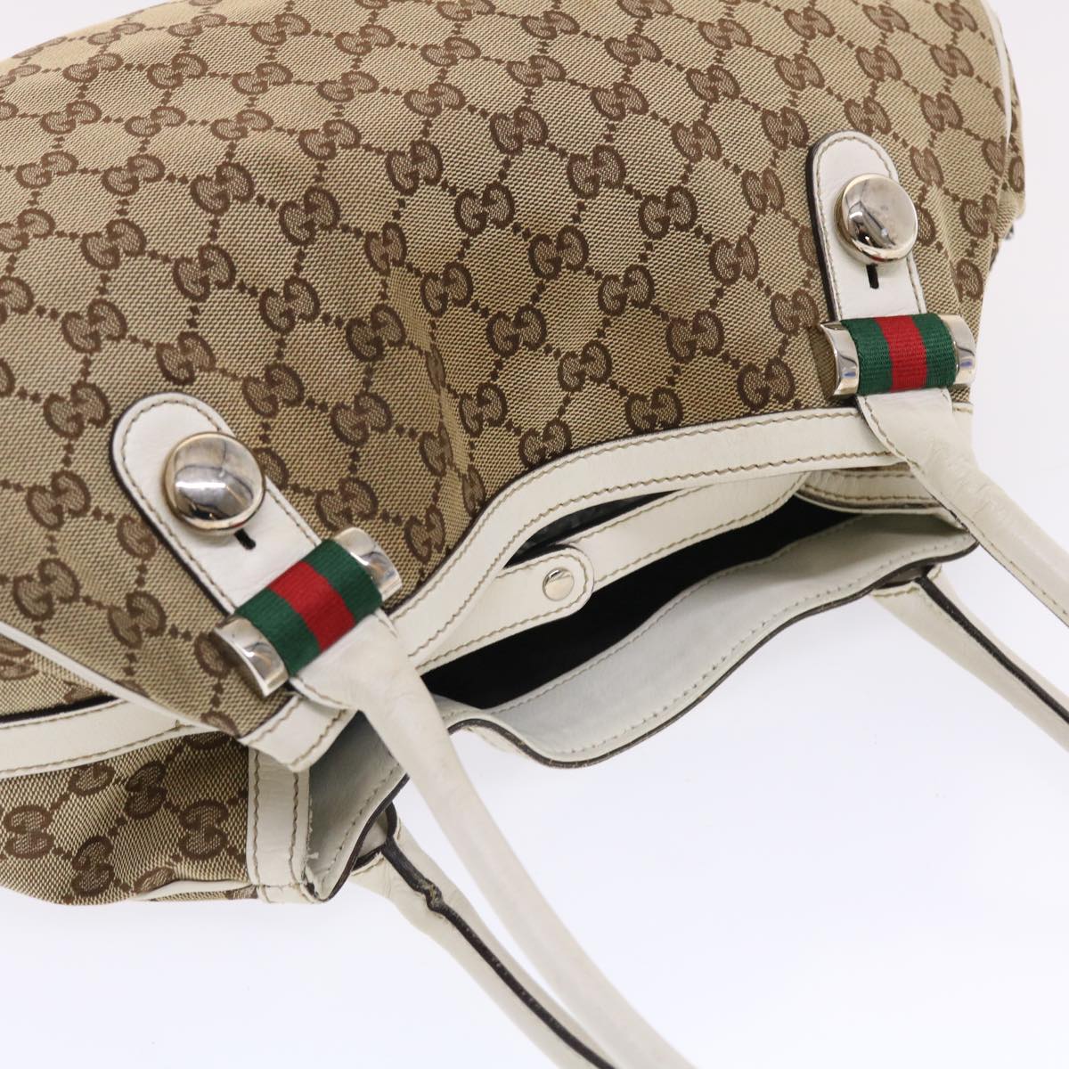 GUCCI GG Canvas Web Sherry Line Shoulder Bag Beige Red Green 232971 Auth bs7254