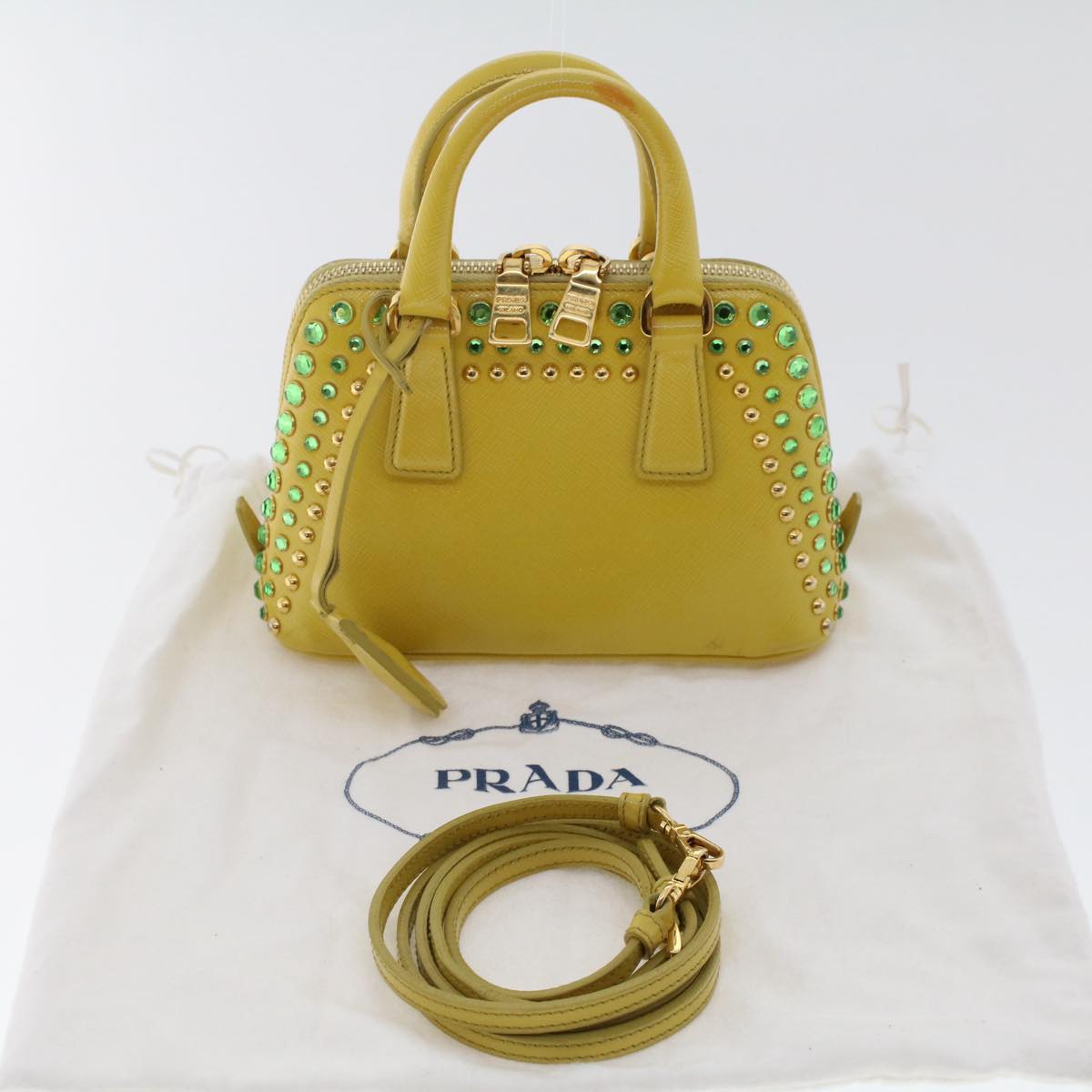 PRADA Bijoux Hand Bag Safiano leather 2way Yellow Auth bs7257