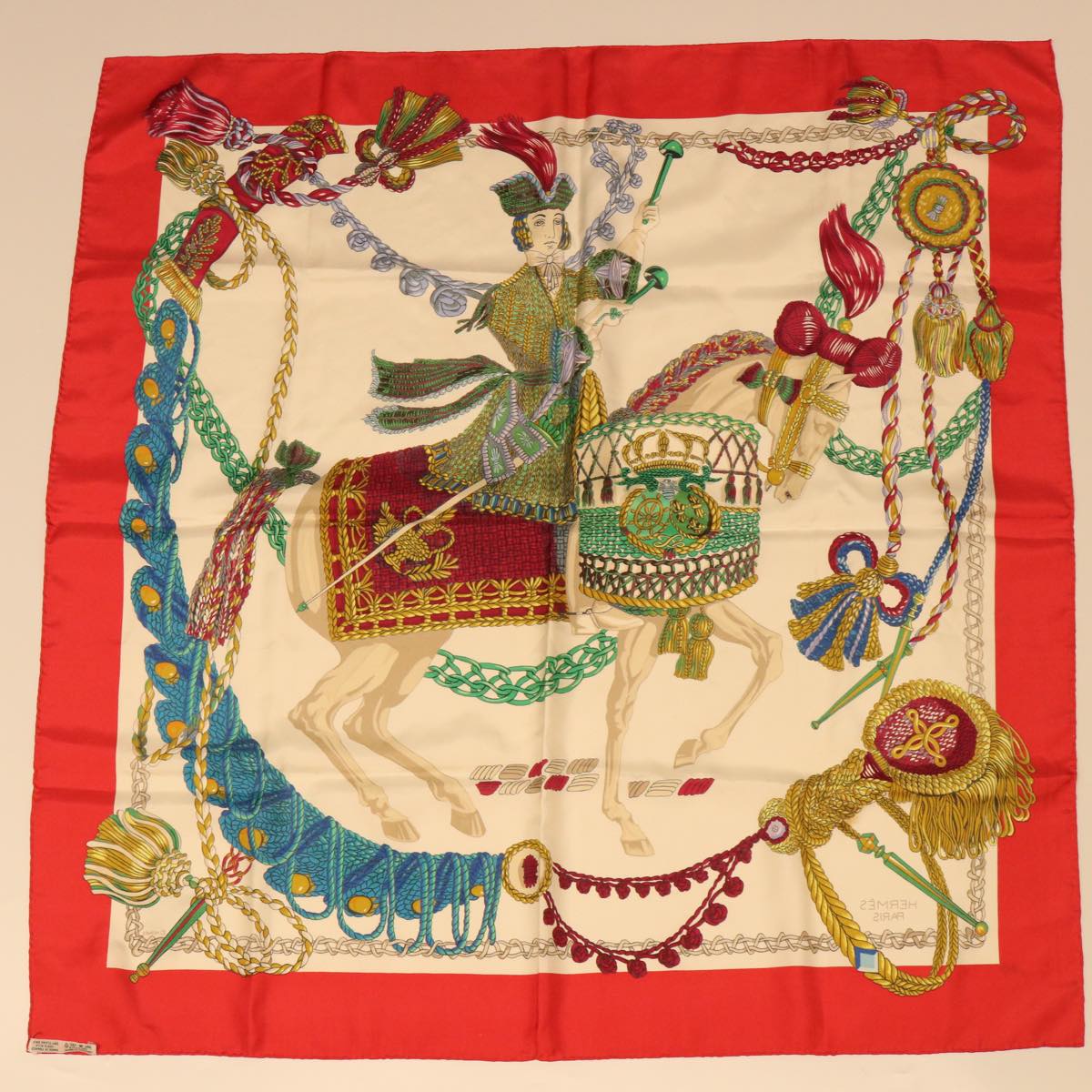 HERMES Carre 90 Scarf ”Le Timalier” Silk Red Auth bs7268