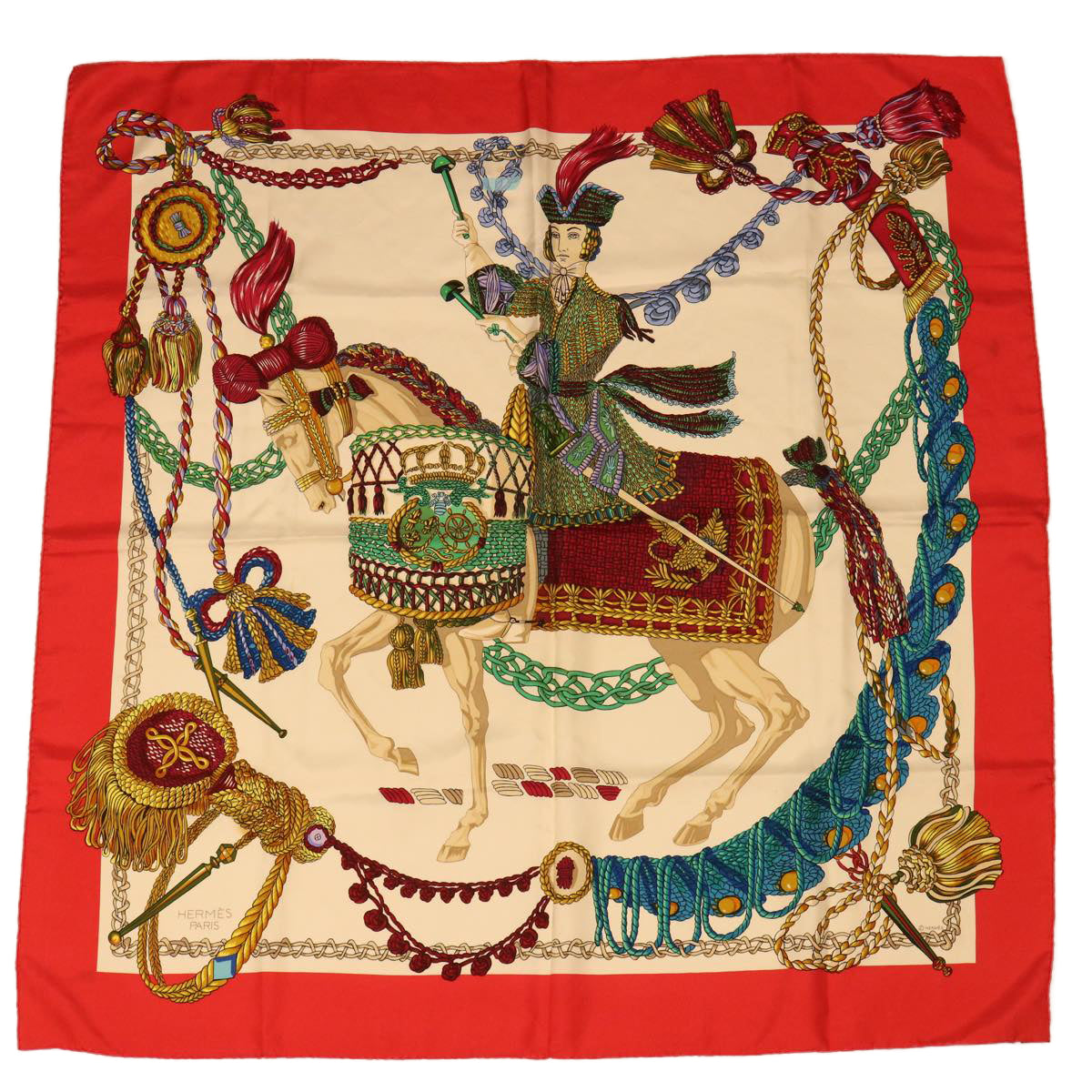 HERMES Carre 90 Scarf ”Le Timalier” Silk Red Auth bs7268 - 0