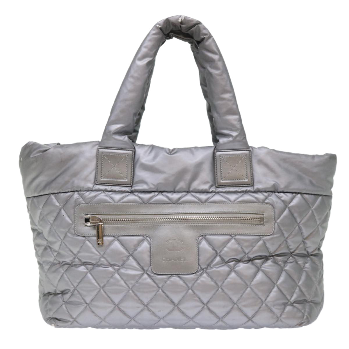 CHANEL Cococoon Hand Bag Nylon Silver CC Auth bs7271