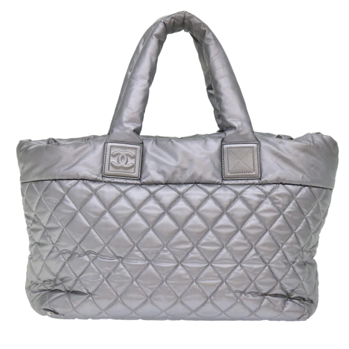 CHANEL Cococoon Hand Bag Nylon Silver CC Auth bs7271 - 0