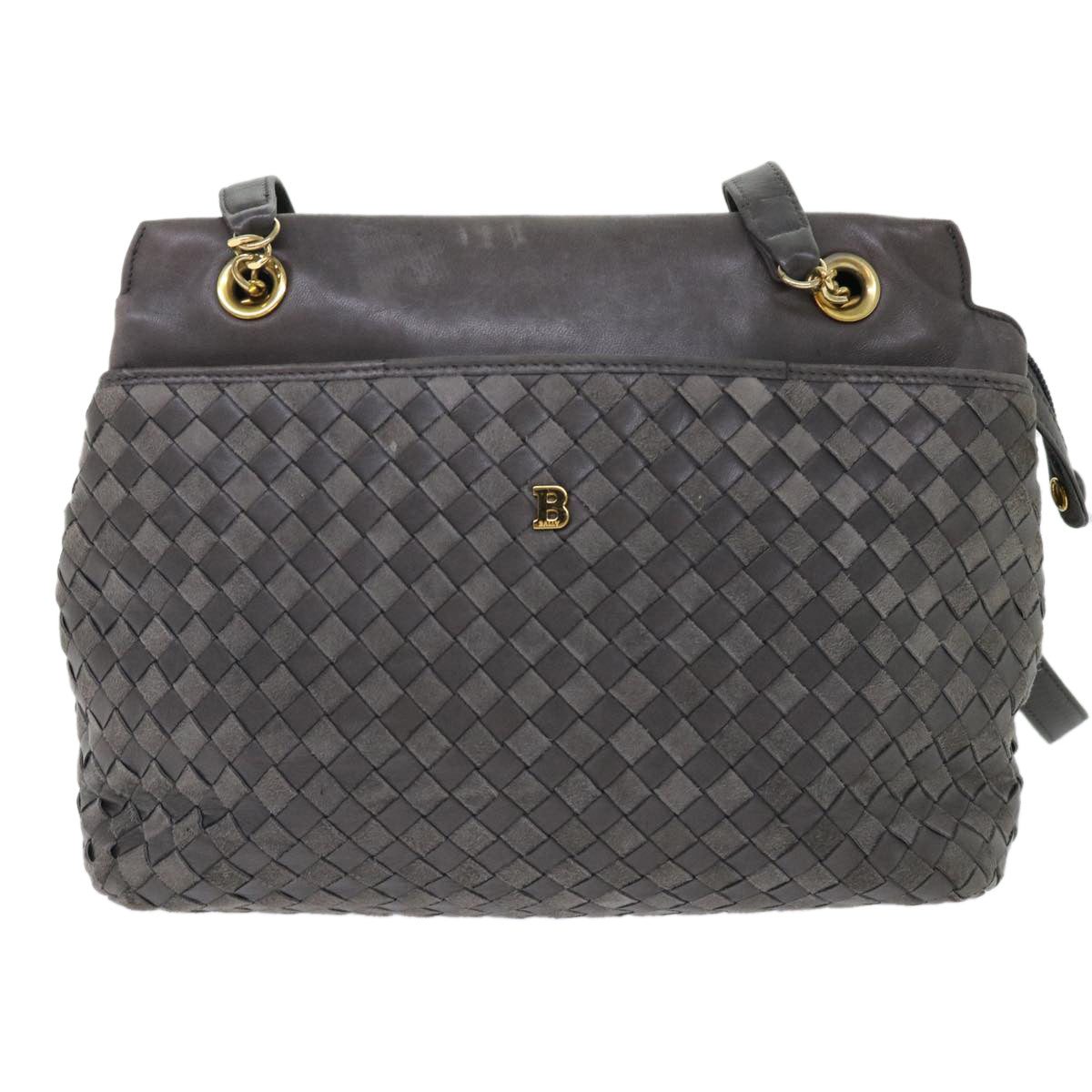 BALLY Quilted Shoulder Bag Leather Gray Auth bs7286