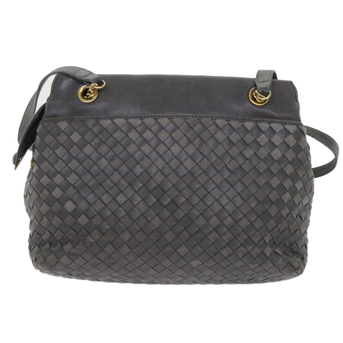 BALLY Quilted Shoulder Bag Leather Gray Auth bs7286 - 0