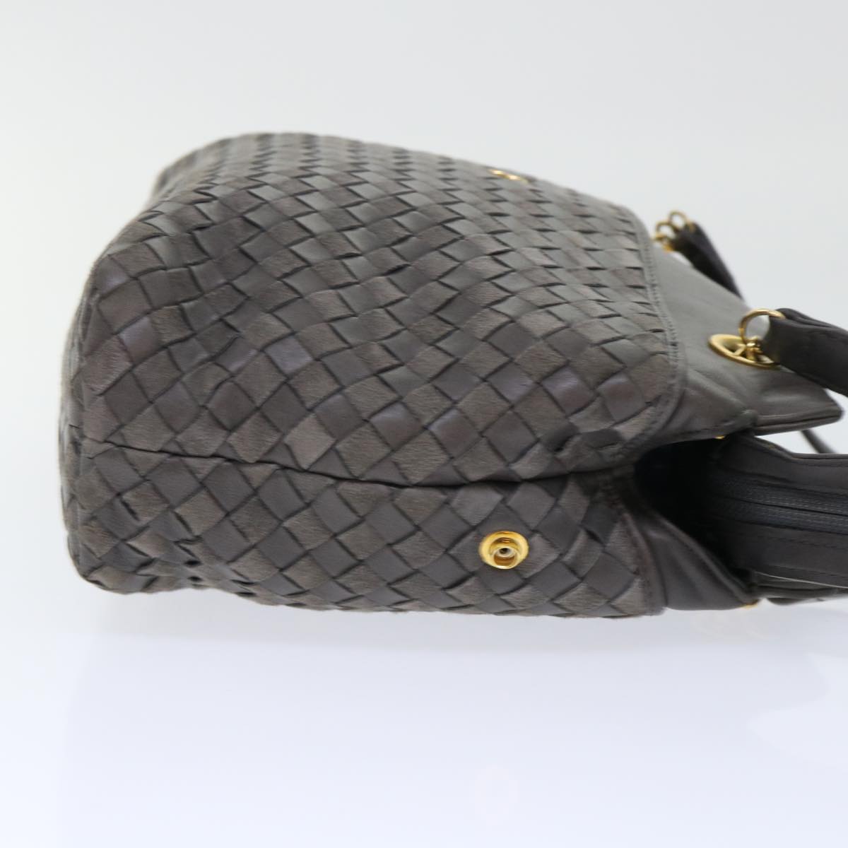 BALLY Quilted Shoulder Bag Leather Gray Auth bs7286