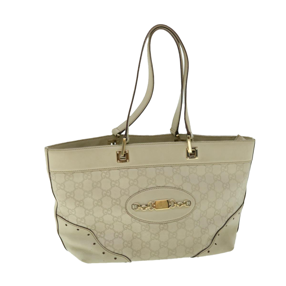 GUCCI GG Canvas Guccissima Shoulder Bag White 145993 Auth bs7287