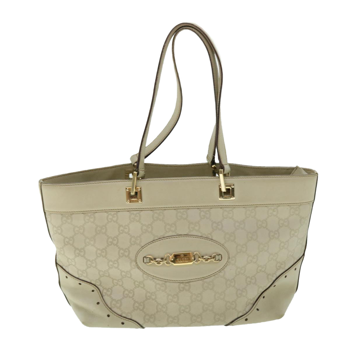 GUCCI GG Canvas Guccissima Shoulder Bag White 145993 Auth bs7287