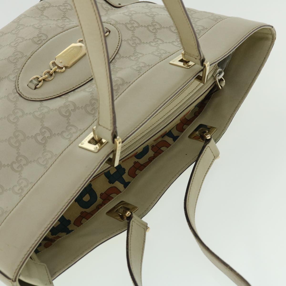 GUCCI GG Canvas Guccissima Shoulder Bag White 145993 Auth bs7287