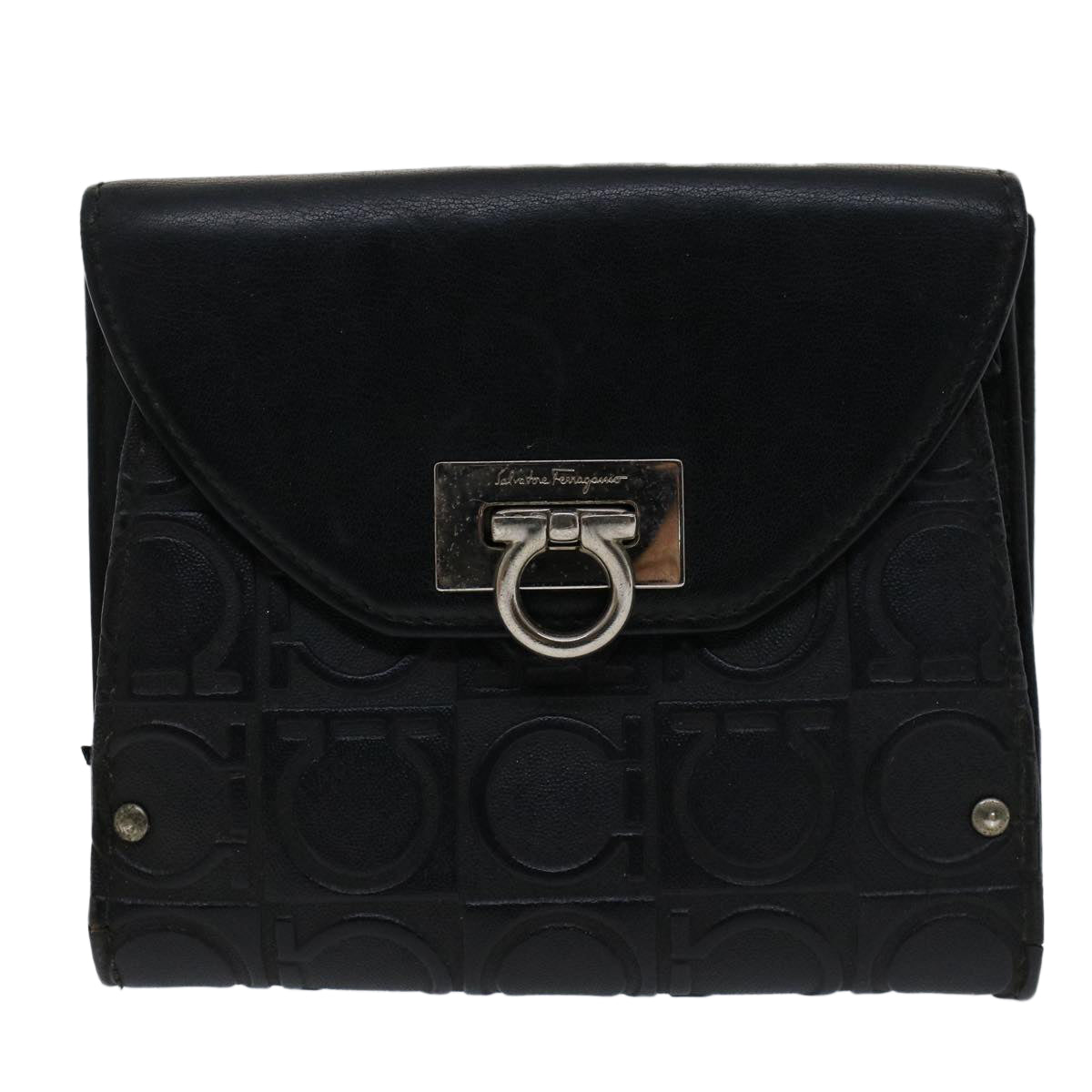 Salvatore Ferragamo Gancini Wallet Leather 4Set Beige Black gray Auth bs7308 - 0