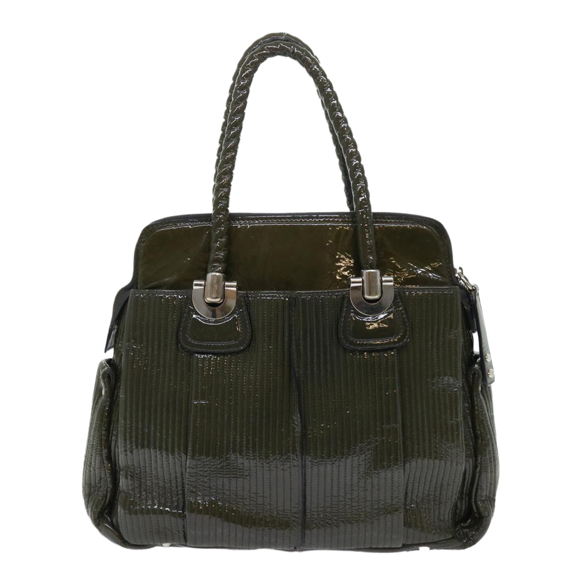 Chloe Eloise Hand Bag Patent leather Khaki Auth bs7343 - 0